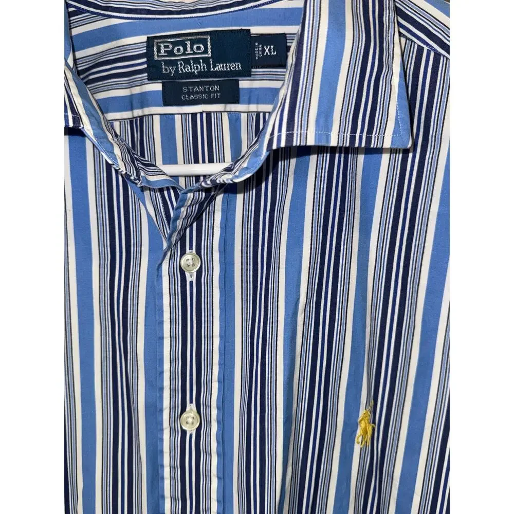 Polo Ralph Lauren Blue Striped Stanton Long Sleeve Button Up Shirt Size XL